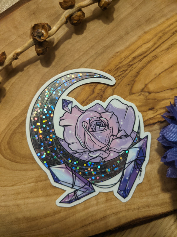 Moon, Rose & Crystals | Sticker - TinyHoomanArt