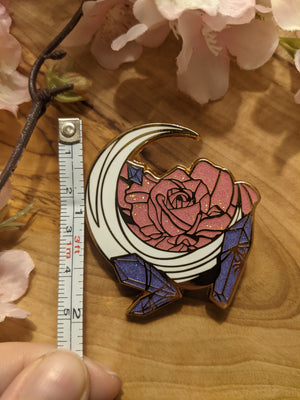 Glitter Moon, Rose & Crystals | Enamel Pin